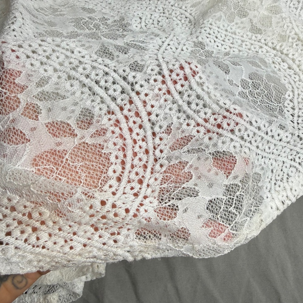 Selfie Leslie White Lace Maxi Dress Nude Lining Sleeveless Wedding Guest Large - Picture 6 of 16